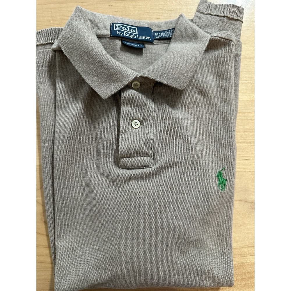 Polo Ralph Lauren Custom Fit Polo Shirt Mens Large Light Brown Tan Cotton Logo